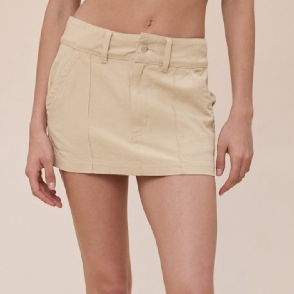 Khaki Mini Skirt by Sky to Moon in Tan